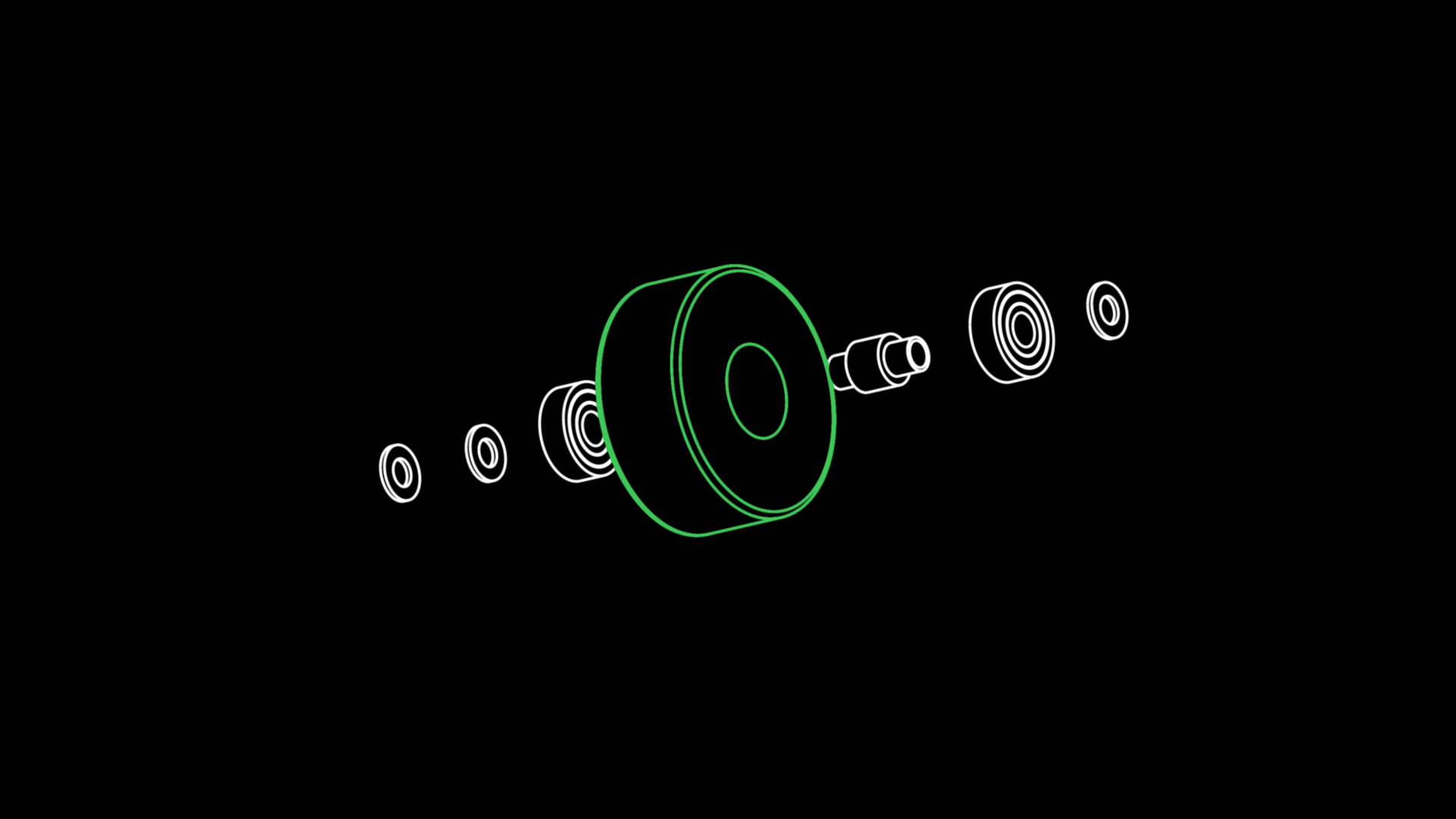 ホイール、ベアリング、スペーサー、ワッシャーの分解図